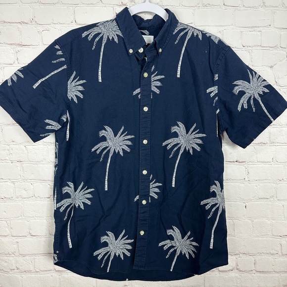 Gap standard fit short sleeve button up palm tree fit navy blue shirt, sz S - Picture 1 of 7